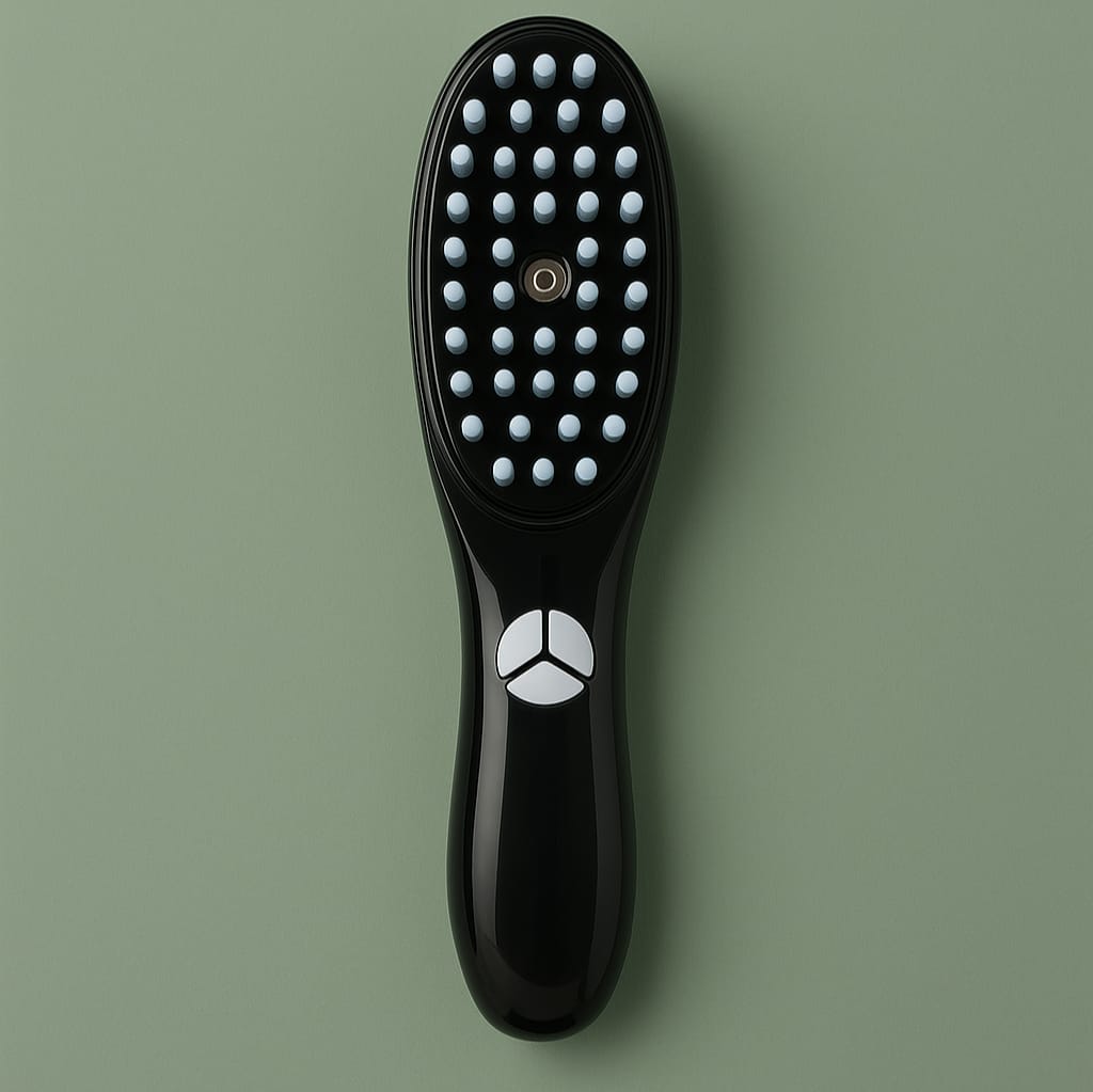 VeiVie 3-in-1 Hairbrush Scalp Massager on green background
