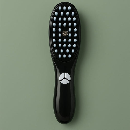 VeiVie 3-in-1 Hairbrush Scalp Massager on green background