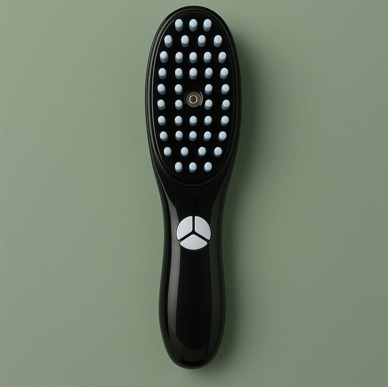 VeiVie 3-in-1 Hairbrush Scalp Massager on green background