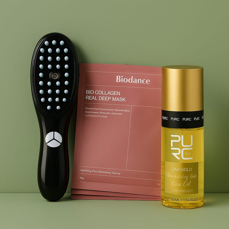 VeiVie Smart Bundle with hairbrush, hair oil, and collagen face mask 