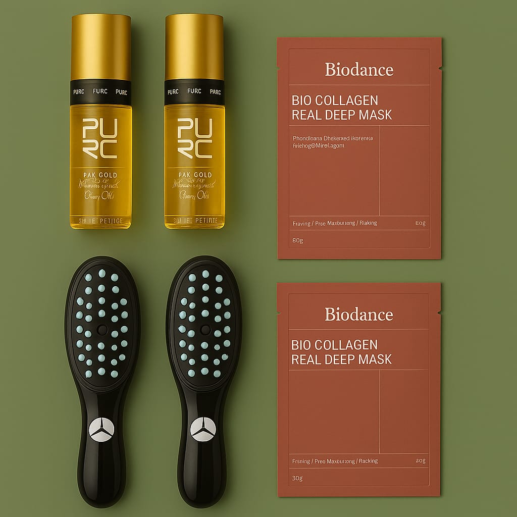 VeiVie Cutie Combo bundle with  hairbrushes, 2 hair oils, and 2 face masks